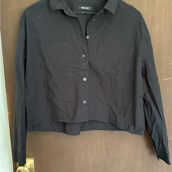Madewell Oversized Poplin Black Cropped Shirt - Picture 1 of 4